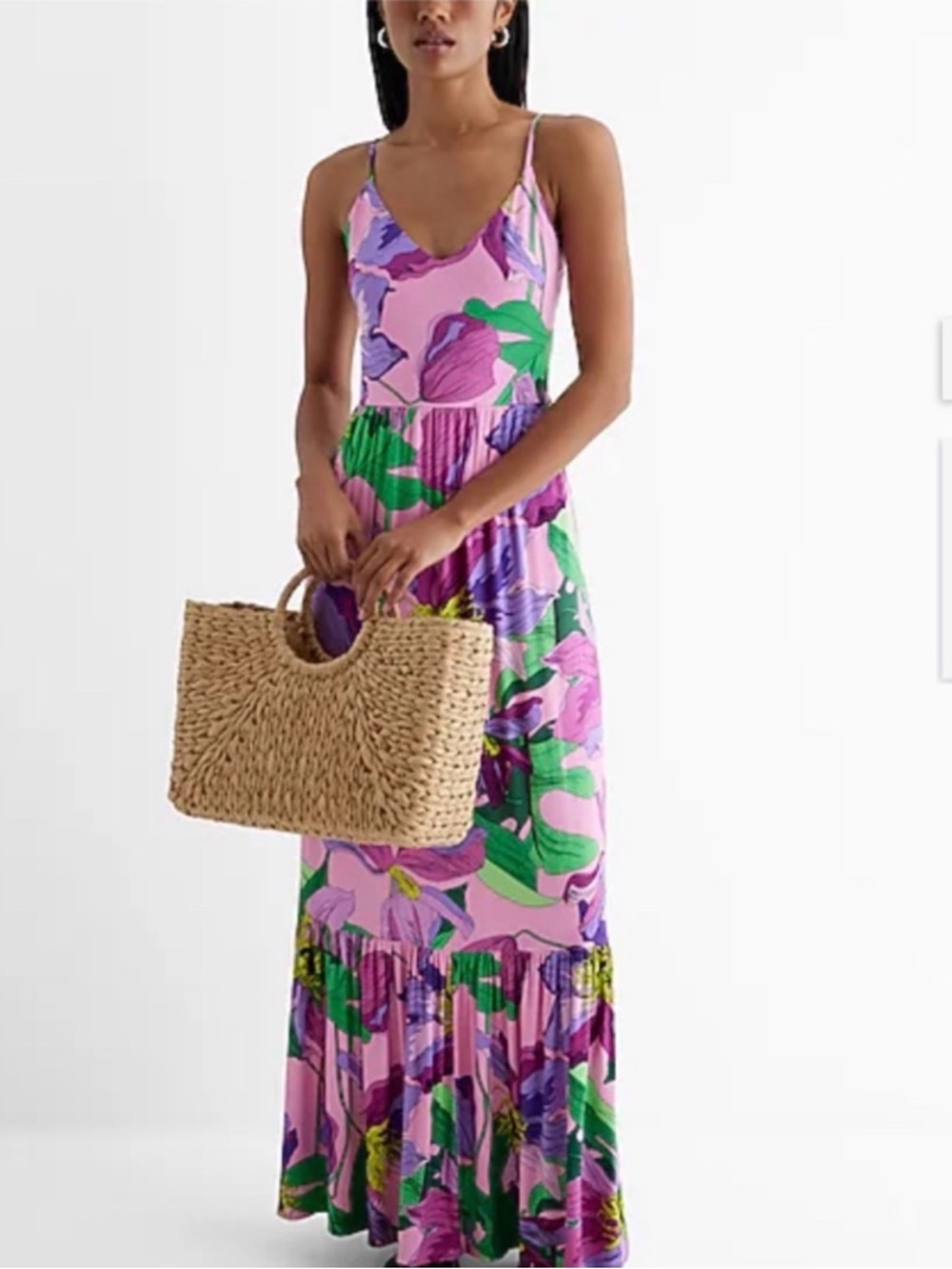 Express Pink & Purple Floral Spaghetti-Strap Maxi Dress